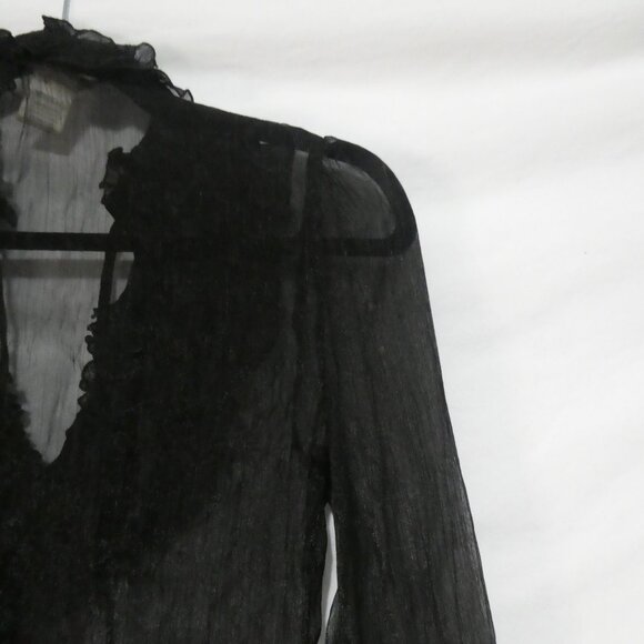 CHARLOTTE RUSSE | medium | Gothic Sheer Mesh Blouse | Ruffle V-Neck | Lace-Up - Picture 12 of 16
